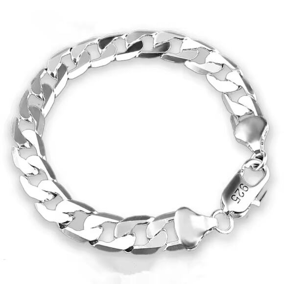 925 Sterling Silver Sleek Cuban Link Oxidized Bracelet 6MM-12MM Men\'s 6mm. 925 Silver Cuban Chain Bracelet Christmas Birthday Fashion Gift NEW!